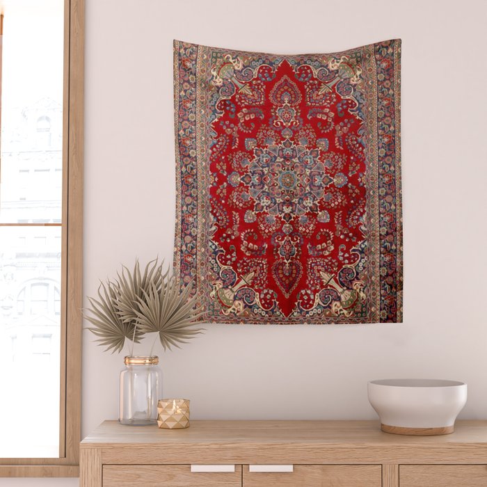 Antique Persian Rug Dark Wine Red Mashad  Wall Tapestry Gallery Image 2