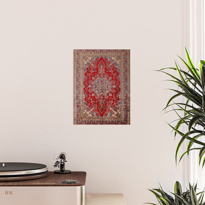 Antique Persian Rug Dark Wine Red Mashad  Poster Gallery Image 2