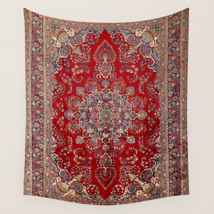 Antique Persian Rug Dark Wine Red Mashad  Wall Tapestry Gallery Image 1