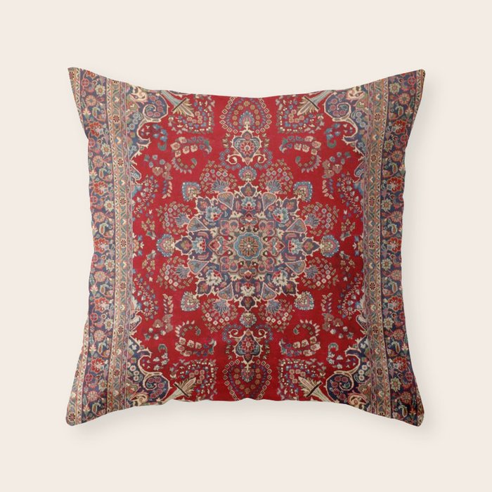Antique Persian Rug Dark Wine Red Mashad  Throw Pillow Gallery Image 6