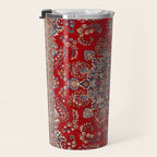 Antique Persian Rug Dark Wine Red Mashad  Travel Mug Gallery Image 3
