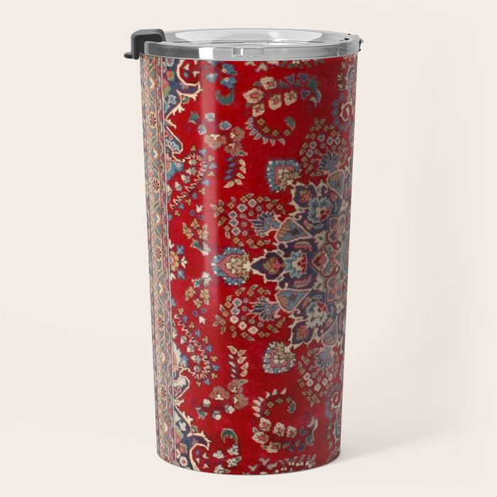 Antique Persian Rug Dark Wine Red Mashad  Travel Mug Gallery Image 3