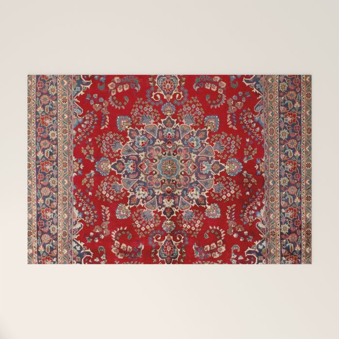 Antique Persian Rug Dark Wine Red Mashad  Welcome Mat Gallery Image 1