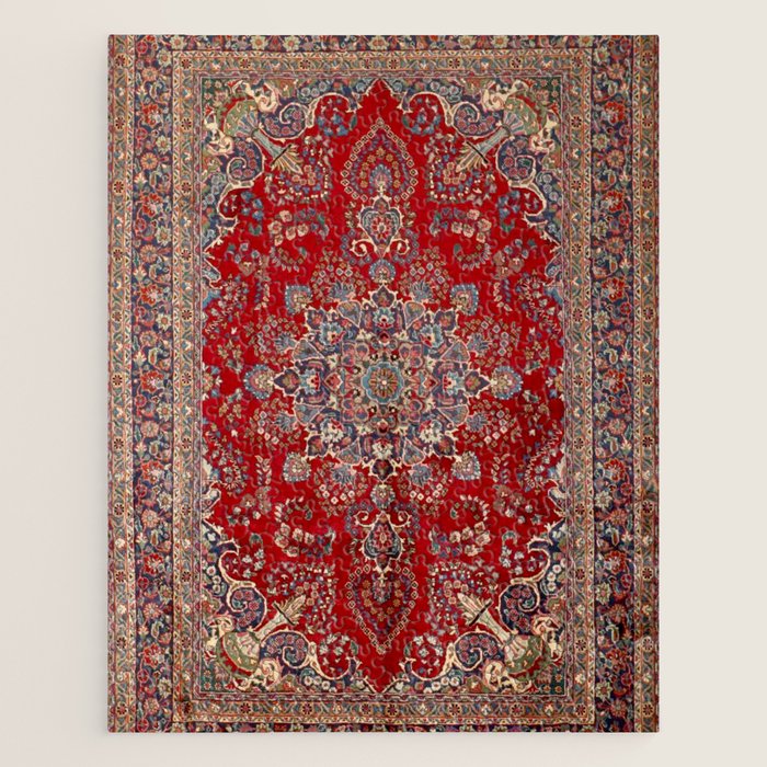 Antique Persian Rug Dark Wine Red Mashad  Jigsaw Puzzle Gallery Image 1