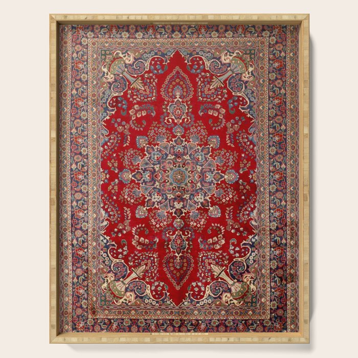 Antique Persian Rug Dark Wine Red Mashad  Serving Tray Gallery Image 1