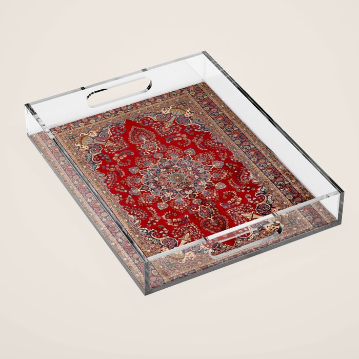 Antique Persian Rug Dark Wine Red Mashad  Acrylic Tray Gallery Image 1