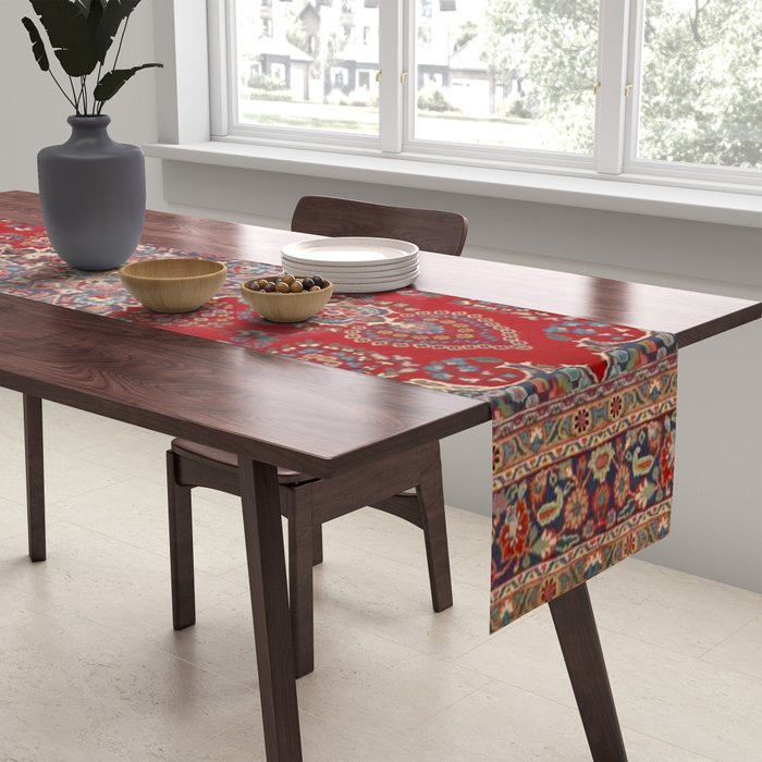Antique Persian Rug Dark Wine Red Mashad  Table Runner Gallery Image 2