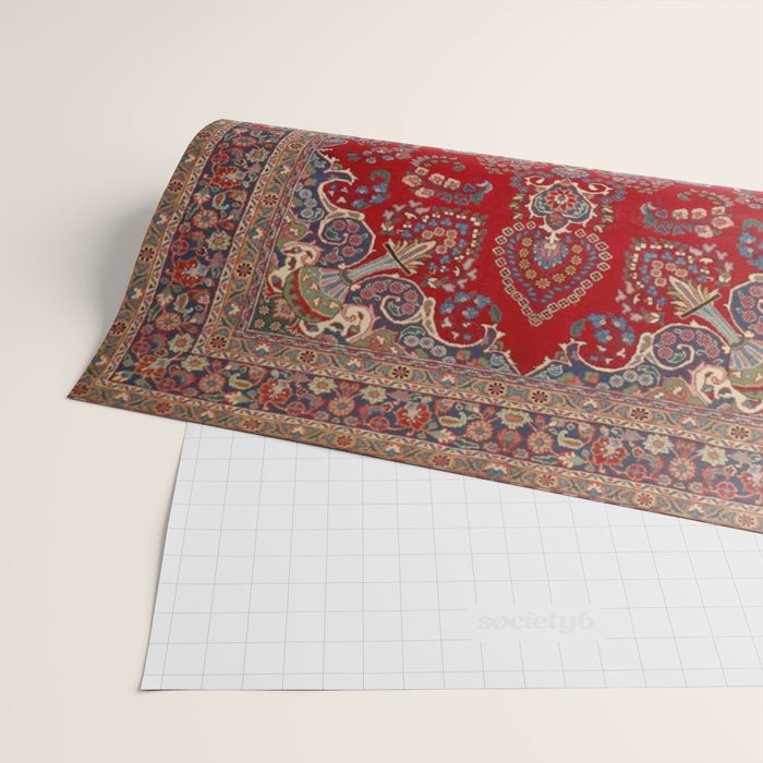 Antique Persian Rug Dark Wine Red Mashad  Wrapping Paper Gallery Image 2