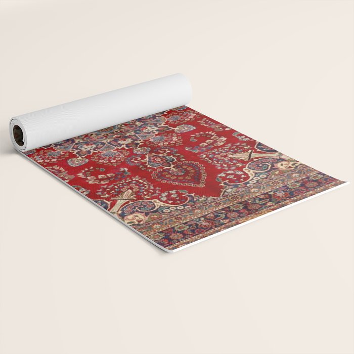Antique Persian Rug Dark Wine Red Mashad  Yoga Mat Gallery Image 2