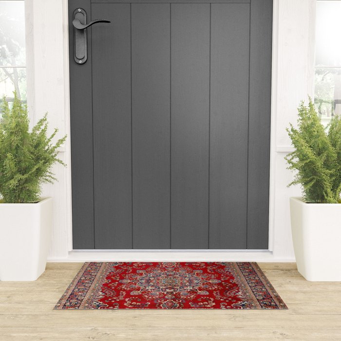 Antique Persian Rug Dark Wine Red Mashad  Welcome Mat Gallery Image 3