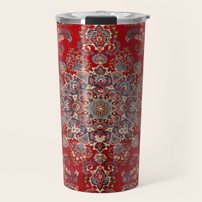 Antique Persian Rug Dark Wine Red Mashad  Travel Mug Gallery Image 1