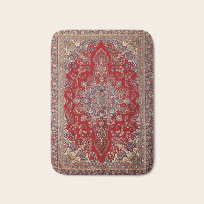 Antique Persian Rug Dark Wine Red Mashad  Bath Mat Gallery Image 1