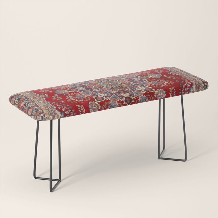Antique Persian Rug Dark Wine Red Mashad  Bench Gallery Image 1