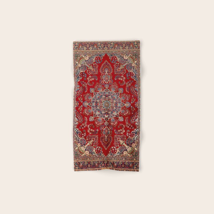 Antique Persian Rug Dark Wine Red Mashad  Bath Towel Gallery Image 1