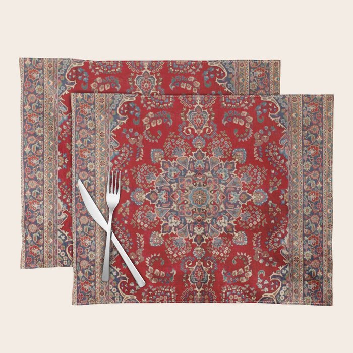 Antique Persian Rug Dark Wine Red Mashad  Placemat Gallery Image 1