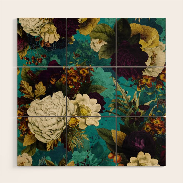 Before Midnight Blue Hour Vintage Fall Flowers Garden Wood Wall Art Gallery Image 1