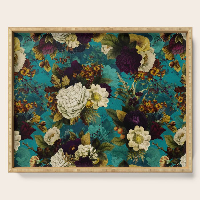 Before Midnight Blue Hour Vintage Fall Flowers Garden Serving Tray Gallery Image 1