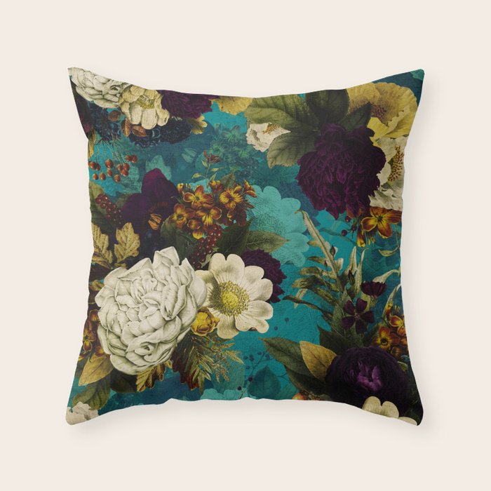 Before Midnight Blue Hour Vintage Fall Flowers Garden Throw Pillow Gallery Image 1
