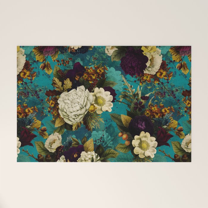 Before Midnight Blue Hour Vintage Fall Flowers Garden Welcome Mat Gallery Image 1