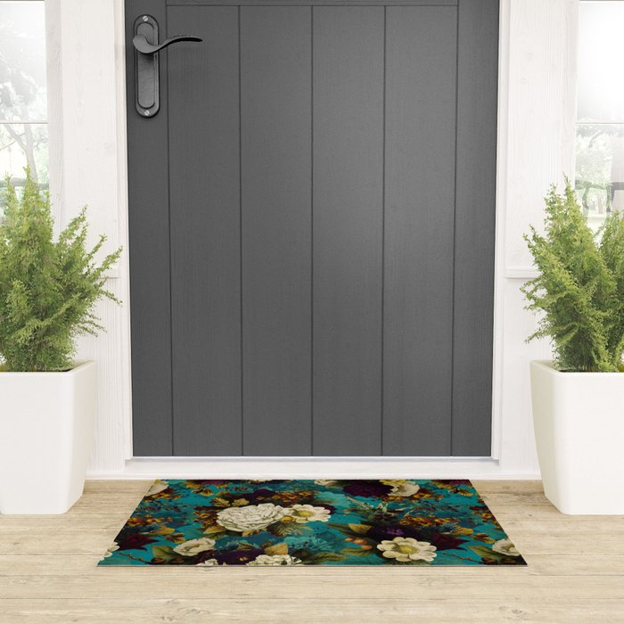 Before Midnight Blue Hour Vintage Fall Flowers Garden Welcome Mat Gallery Image 3