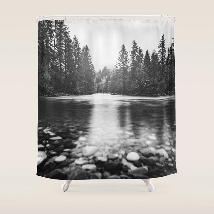 Pacific Northwest River III - Nature Photography Shower Curtain Gallery Image 1