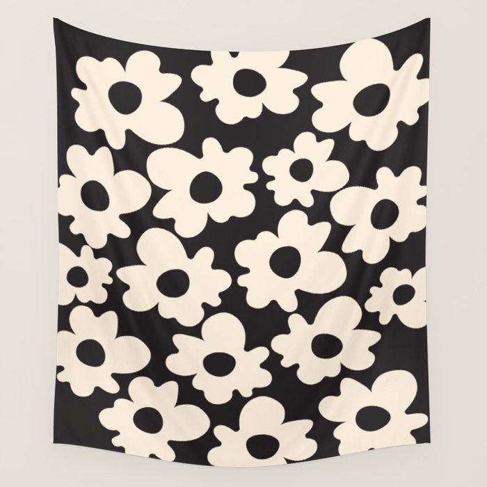 Black and White - Abstract Flower Shape  Wall Tapestry Gallery Image 4