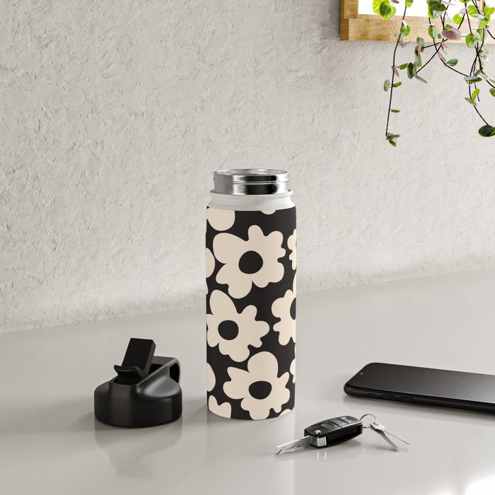 Black and White - Abstract Flower Shape  Water Bottle Gallery Image 4