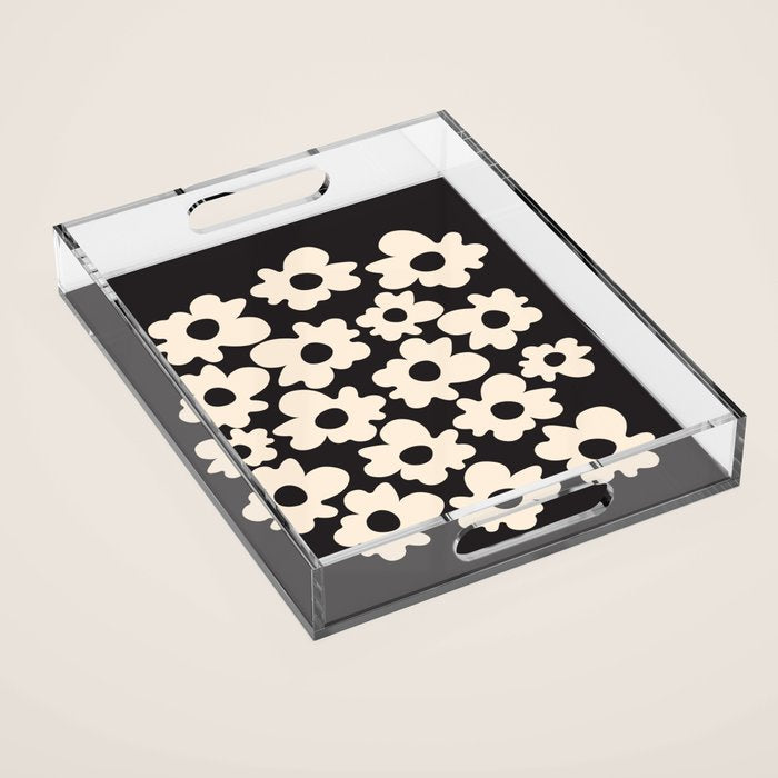 Black and White - Abstract Flower Shape  Acrylic Tray Gallery Image 1