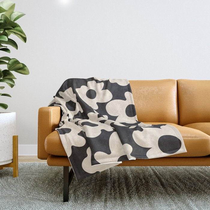 Black and White - Abstract Flower Shape  Throw Blanket Gallery Image 1