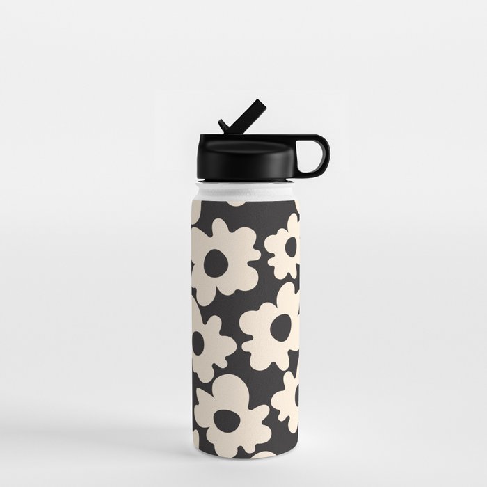 Black and White - Abstract Flower Shape  Water Bottle Gallery Image 1
