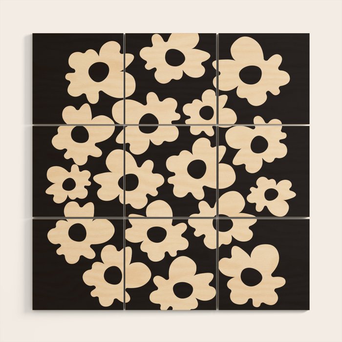 Black and White - Abstract Flower Shape  Wood Wall Art Gallery Image 1