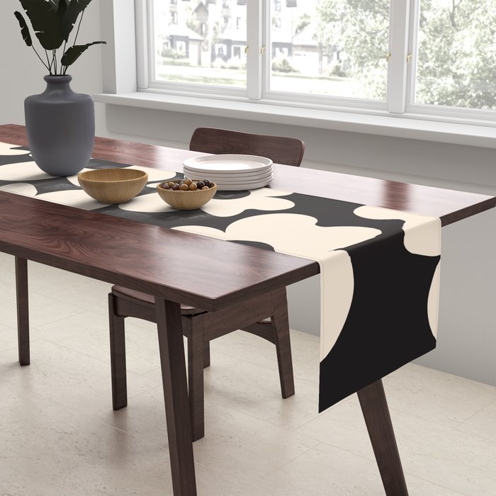 Black and White - Abstract Flower Shape  Table Runner Gallery Image 2