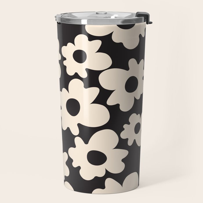 Black and White - Abstract Flower Shape  Travel Mug Gallery Image 2