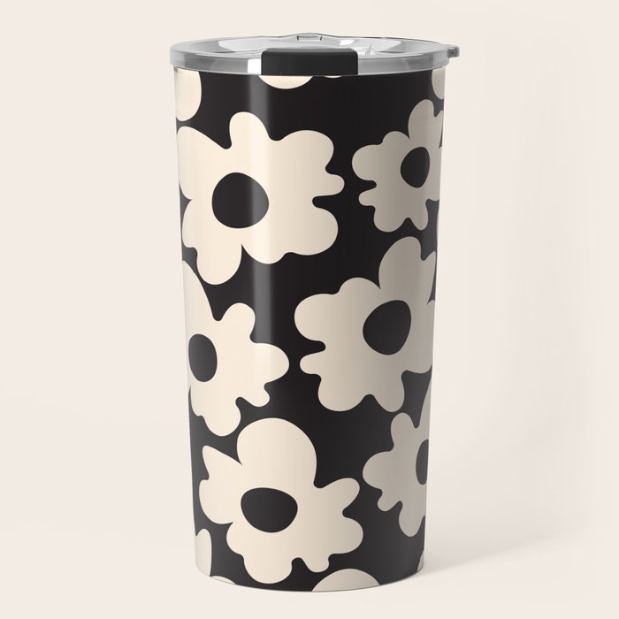 Black and White - Abstract Flower Shape  Travel Mug Gallery Image 1