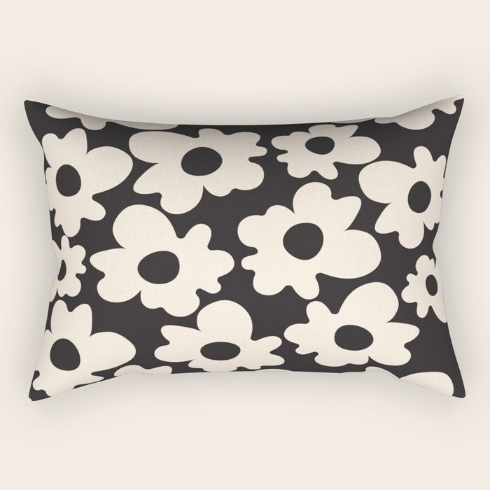 Black and White - Abstract Flower Shape  Rectangular Pillow Gallery Image 2