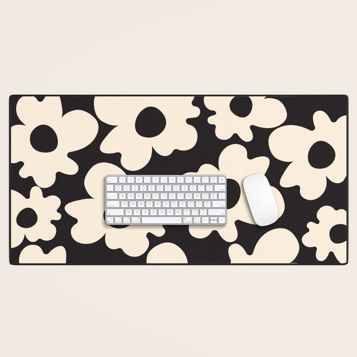 Black and White - Abstract Flower Shape  Desk Mat Gallery Image 1
