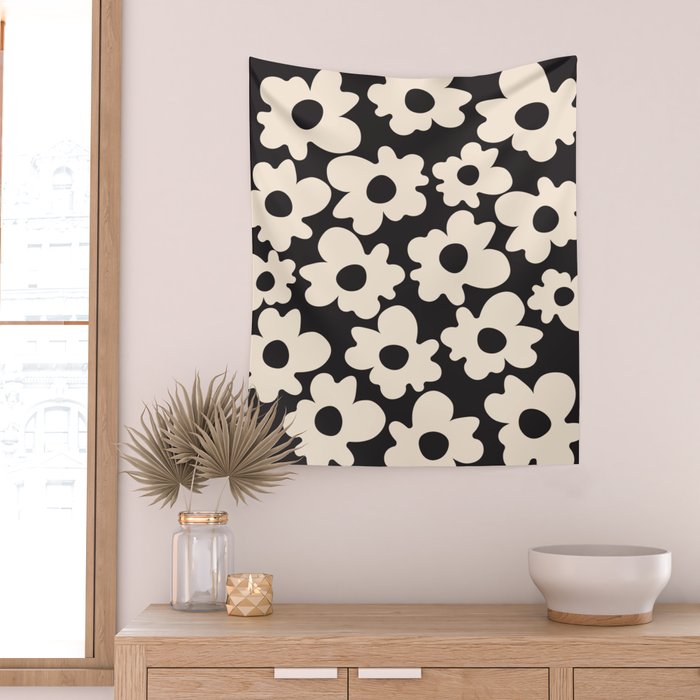 Black and White - Abstract Flower Shape  Wall Tapestry Gallery Image 2