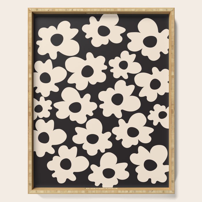 Black and White - Abstract Flower Shape  Serving Tray Gallery Image 1