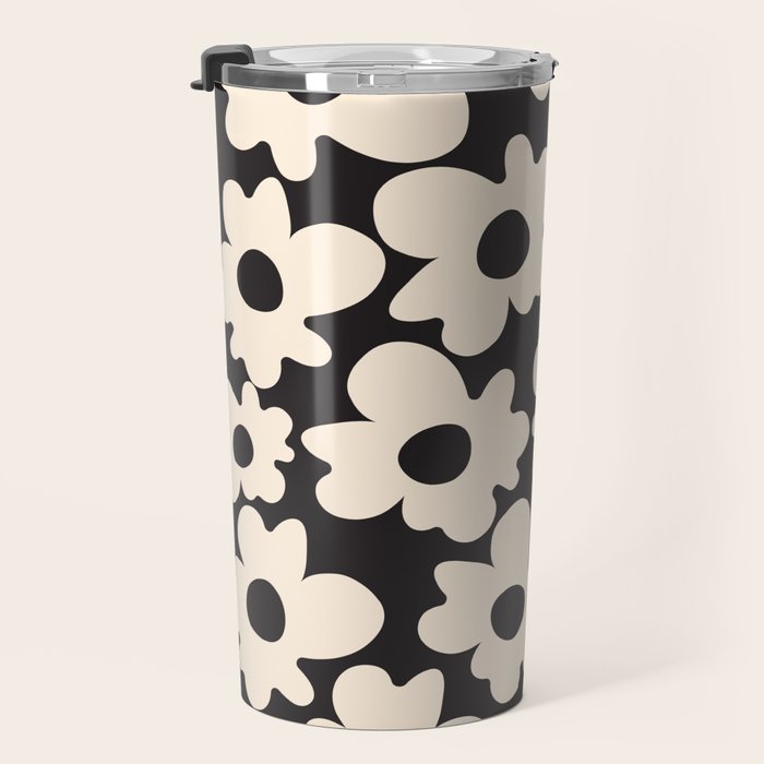 Black and White - Abstract Flower Shape  Travel Mug Gallery Image 3