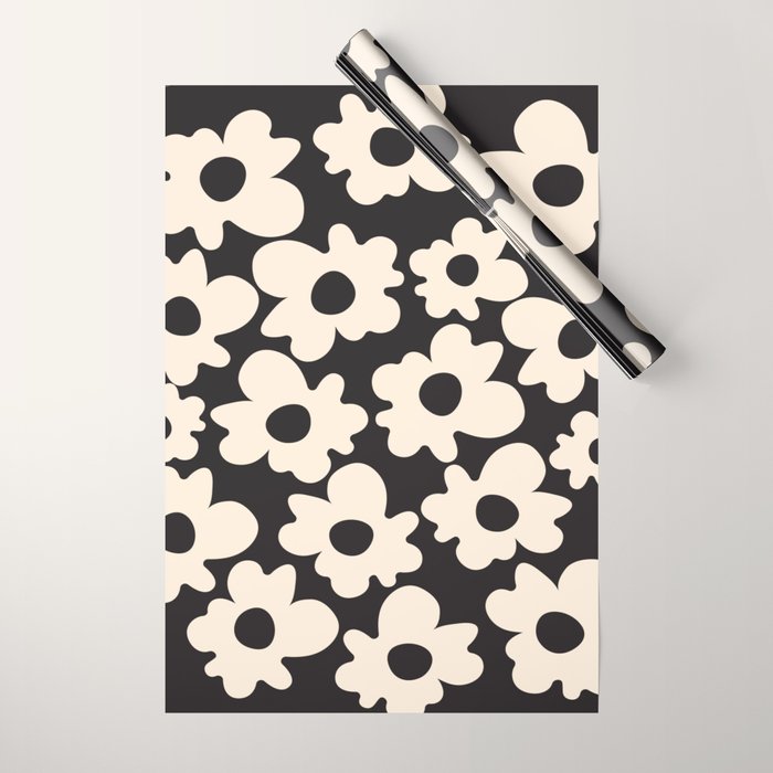 Black and White - Abstract Flower Shape  Wrapping Paper Gallery Image 1