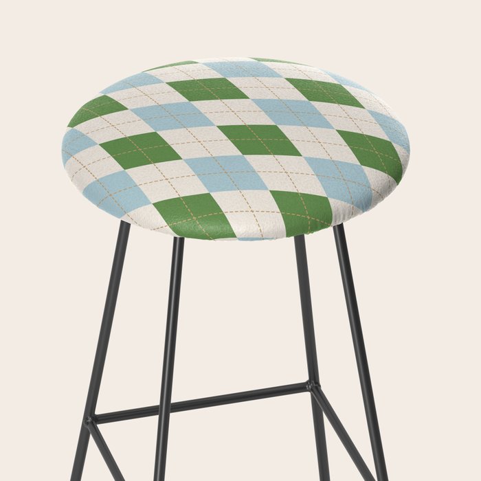 Green and Blue Argyle Plaid Stool Gallery Image 2