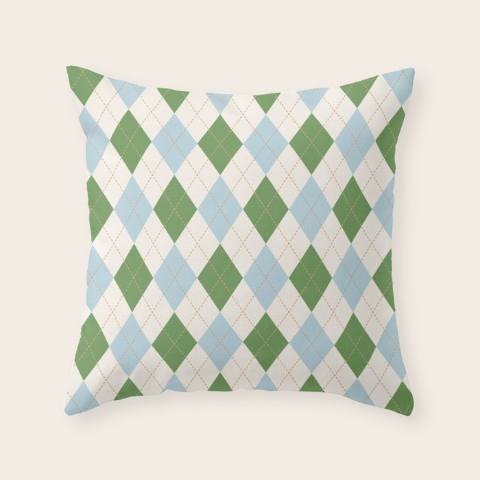 Green and Blue Argyle Plaid Throw Pillow Gallery Image 1