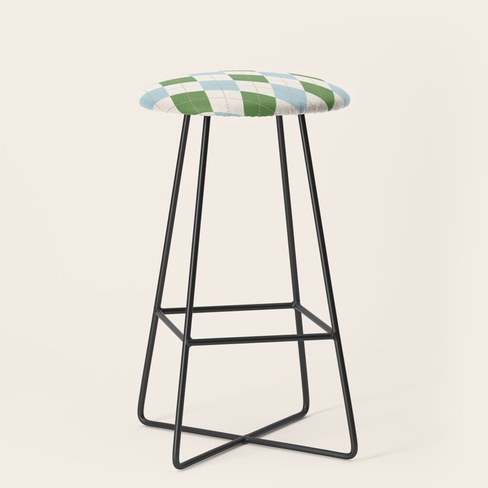 Green and Blue Argyle Plaid Stool Gallery Image 1