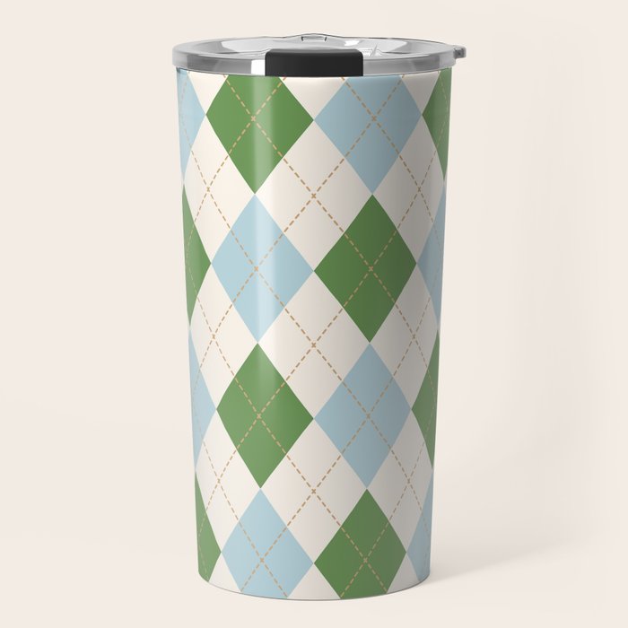 Green and Blue Argyle Plaid Travel Mug Gallery Image 1