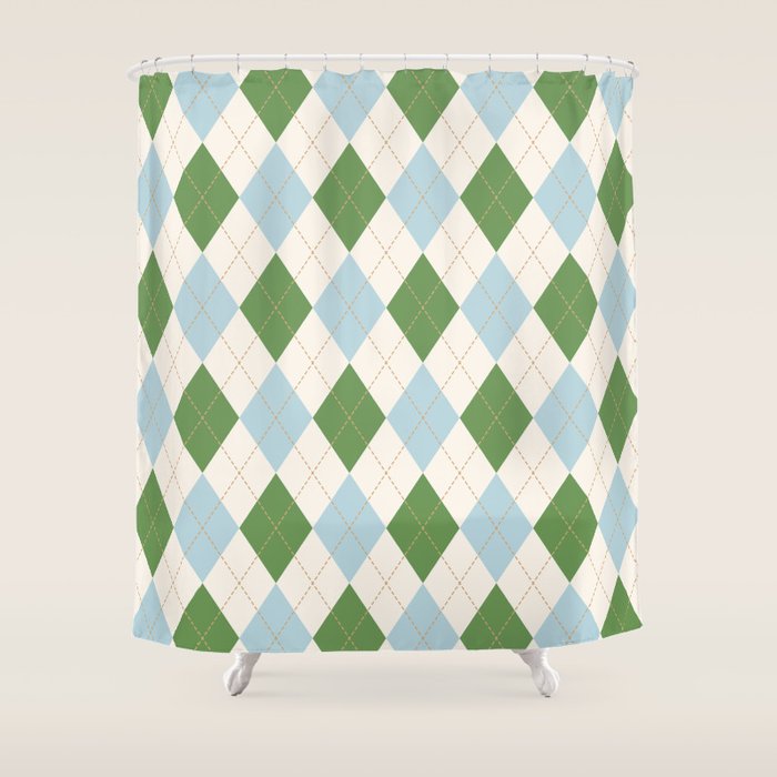 Green and Blue Argyle Plaid Shower Curtain Gallery Image 1