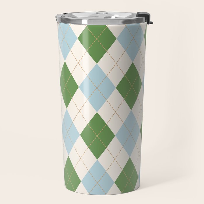 Green and Blue Argyle Plaid Travel Mug Gallery Image 2