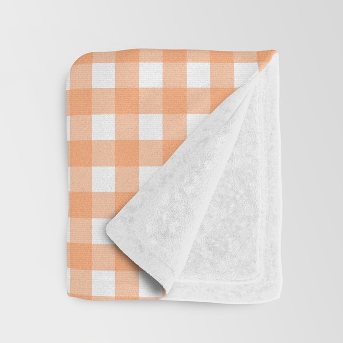 Gingham Check Pattern in Light Pastel Orange and White Throw Blanket Gallery Image 3