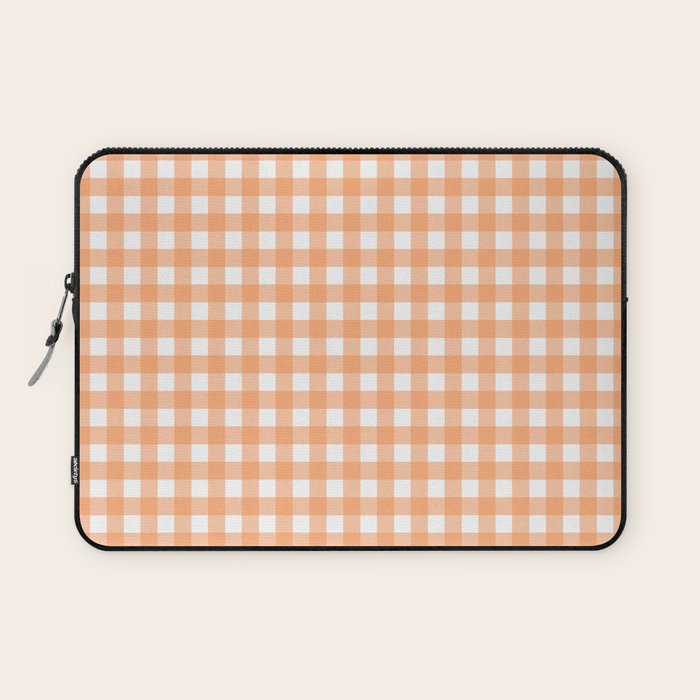 Gingham Check Pattern in Light Pastel Orange and White Laptop Sleeve Gallery Image 1
