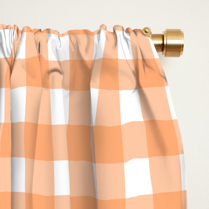 Gingham Check Pattern in Light Pastel Orange and White Window Curtain Gallery Image 2