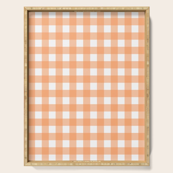 Gingham Check Pattern in Light Pastel Orange and White Serving Tray Gallery Image 1